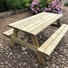 Timber pub style picnic table on cobbled street